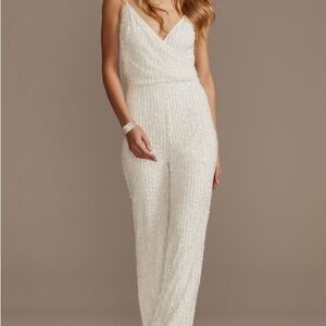 David's Bridal Ivory Sequin Jumpsuit